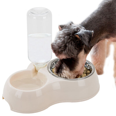 

Hippie dog cat bowl cat bowl dog bowl dog bowl feeding pot rice bowl drinking basin automatic water dispenser pet dog drinking water stainless steel double bowl large dog cat supplies beige large