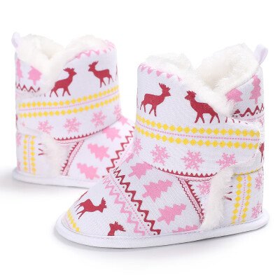 

Winter Warm Boys Girls First Plush Boots Elk Christmas Toddler Infant Bebe Sapatos Prewalker Boots Soft Baby Shoes