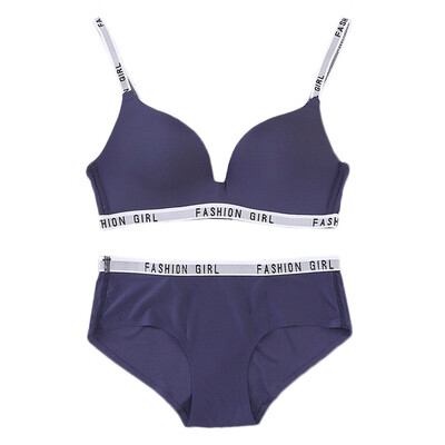 

Glossy Ladies Push Up Padded Bras Briefs Sets Women Letter Straps Bras Elastic Waist Panties Suits