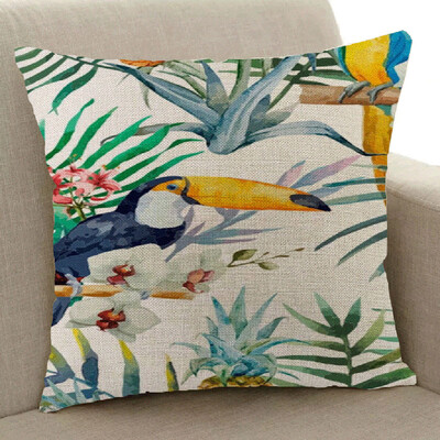 

〖Follure〗Plant Toucan Linen Pillowcase Sofa Throwing Pad Set Home Decoration