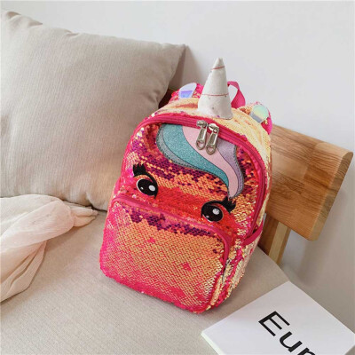 

New 8 Colors Women Girls Unicorn Sequin Fluffy Backpack Plush School Bag Handbag Kids