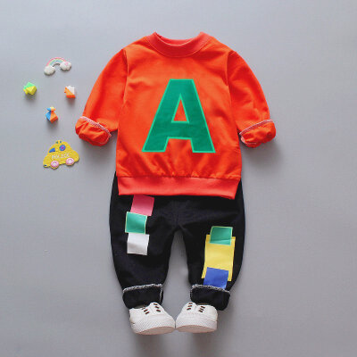 

2019 Spring Autumn Children Sportswear Set Baby Girls Boy Adorable Cartoon Alphabet Print Tops Blouse Trousers Sport Outfits Clo