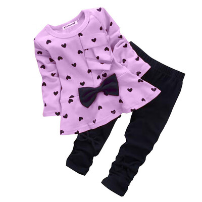 

Baby Girls Clothes Bow Print Heart-shaped T-shirt Leggings For Girls cute 2PCS Cloth suit childrens clothes top shirt Pants