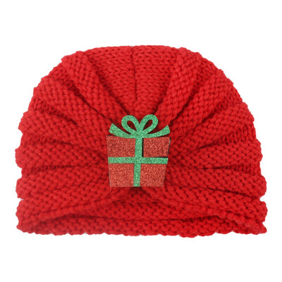 

Cartoon Christmas Santa Claus Gift Box Tree Bell Elk Knitted Slouchy Beanie Cap Kids Baby Boys Girls Muslim Turban Hat