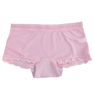 

Women Lace Stitching Transparent Mesh Solid Color Mid Waist Hip Shaping Briefs Sweet Sexy Panties