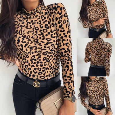 

AU Plus Size Womens Long Sleeve Leopard Print Blouse Fashion Blouse Top T-shirt