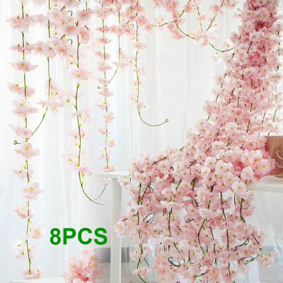 

48pcs 18M Sakura Cherry Rattan Vine Artificial Flowers Silk Ivy Wall Hanging Garland Wreath Home Party Wedding Decor