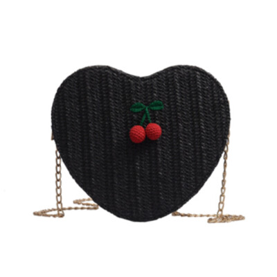 

2019 fashion one shoulder summer beach straw bag peach heart woven small cherry decorative shoulder bag