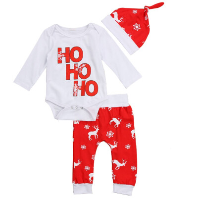 

Bobora 3pcs Toddler Baby Boy Letter Printed Tops Reindeer Printed PantsHat Clothes Set Infant Outfits