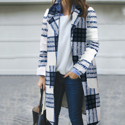 

Tailored Women Long Sleeve Plaid Button Long Coat Shawl Windbreaker Long Coat