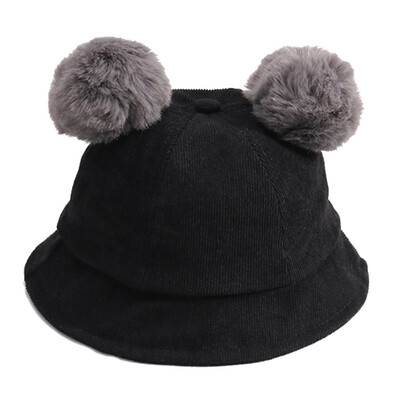 

Baby Hat Girl Baby Hat Autumn Winter Cute Double Pompon Children Winter Warm Corduroy Solid Color Basin Cap