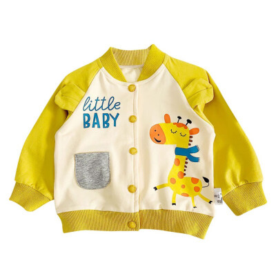 

Autumn Baby Girls Cute Cartoon Print Comfort Slim Cotton Jacket Warm Coat Zipper Round Collar Tops Spring