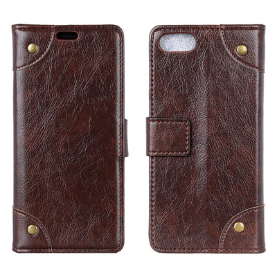 

MOONCASE Sharp Aquos R Compact Copper Buckle Napa Leather Case - Coffee