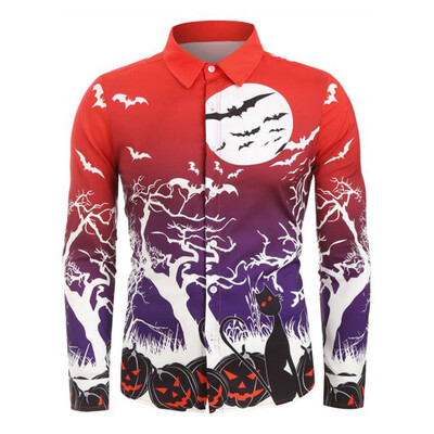 

Tailored Halloween New Printed Shirts Fashion Large-Size Long-Sleeved Shirts Blouse