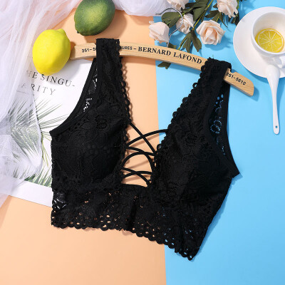 

Sexy Lace Beauty Back Cross Straps Without Steel Ring Adjustable Women Camisoles Lace Up Hollow Solid Underwear Female