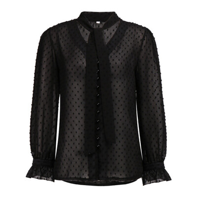 

2019 Autumn Fashion Long Sleeve V-neck Shirt Plus Size Women Chiffon Blouses Office Blouse Ladies Wave Point Casual Tops Female