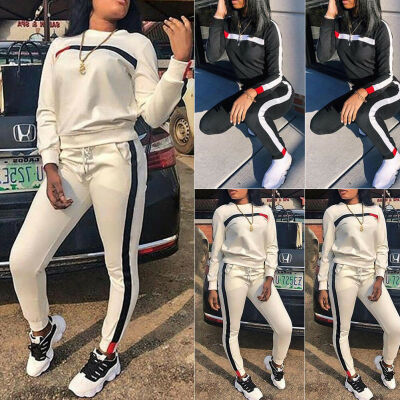 

2Pcs Women Sports Crop Tops Pants Tracksuit Sweatshirt Sweat Suit Jogging Set