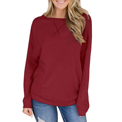 

Casual Women Female Spiral Neckline Round Collar Long Sleeves Solid Color Fashion Casual T-shirt Sweatershirt