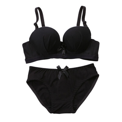 

1 Set Women Sexy Lingerie Romantic Wire Free Bra Push Up Underwear Solid Bow Female Bra Panties Set