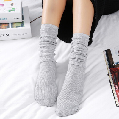 

Winter Warm Cotton Thin Women Socks Solid Color Retro Sen Short Boots Socks Long Tube Socks Ladies Pile Socks