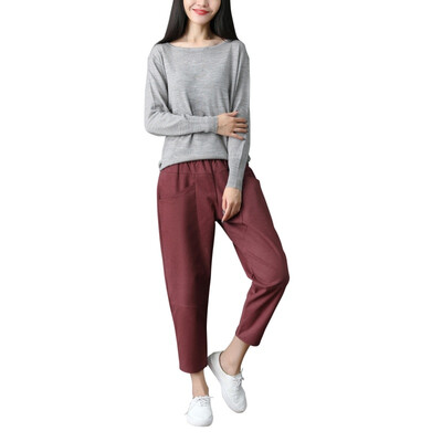 

Summer Women Casual Pants Capris Fashion Cotton Linen Crops Pants Elastic Waist Harem Pants Trousers Plus Size 2XL