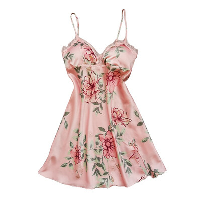 

Ladies Sexy Padded Night Dress Women Sleeveless V-neck Nightgown Flower Printed Sleepwear