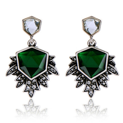 

Green Irregular Earrings Fashion Jewelry Antique Silver Color Dangling Drop Earrings Vintage Accessories