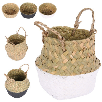 

Foldable Seagrass Knit Storage Basket Hanging Decorative Garden Flower Pot Laundry Toys Big Belly Basket