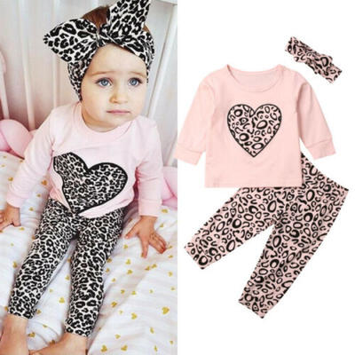 

Newborn Baby Girl Leopard print Clothes Tops T Shirt Pants Tracksuit Outfits Set