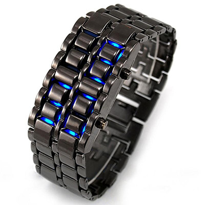 

Manufacturers spot lava steel belt LED watch creative students black silver red blue led lamp mens metal alloy watch Silver