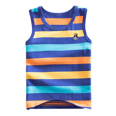 

Summer Kids Boys And Girls Colorful Striped Cotton O Neck Vest Tops Children Clothing For 3-7 T
