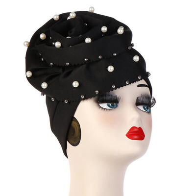

Womens Headscarf Big Flower Beaded Baotou Caps Scarf Cap Cosmetic Cap Useful