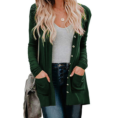 

Toponeto Womens Ladies Cardigan Solid Long Sleeve Pocket Button Coat Outerwear