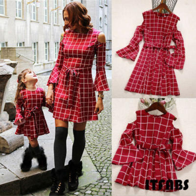 

Mother Daughter Matching Dress Parent Kids Family Mom Girl Lattice Dresses