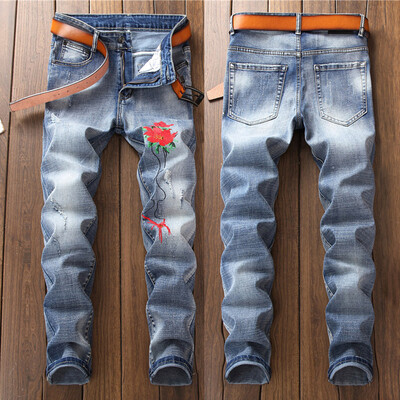 

Gobestart Spring&Summer Mens Casual Pants Trend Printed Pocket Jeans