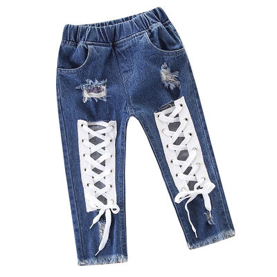 

Baby Girl Boy Clothes Girl Jeans Summer Explosion Girls Bandages Hollow Jeans Pants