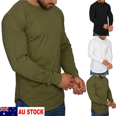 

AU Mens Long Sleeve Loose Herren Shirt Casual O Neck Tops Oversize Basic Tee