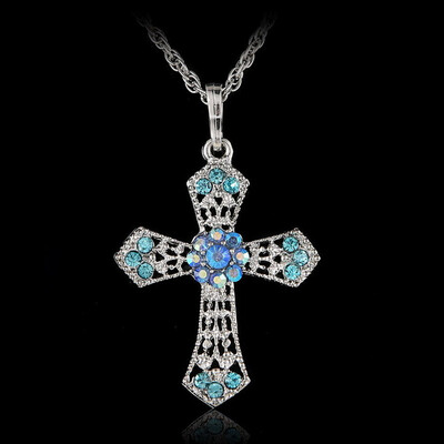 

2019 New Women Ladies Fashion CROSS Rhinestone Crystal Pendant Sweater Chain Necklace Women Gift