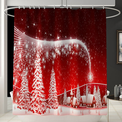 

Merry Christmas Happy New Year Santa Claus Christmas Tree Printed Shower Curtain Bathroom Curtain With Hooks Gift Christmas