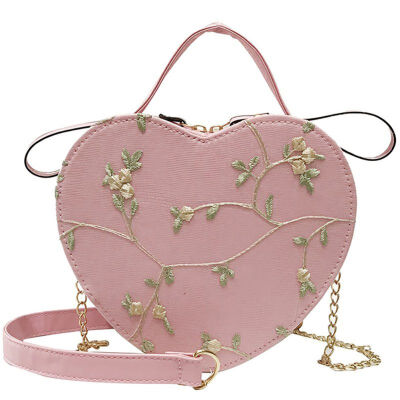 

Bags for women 2019 Heart-Shaped Flower Embroidered Pu Leather Versatile Chic Chain Casual Messenger Shoulder Bag