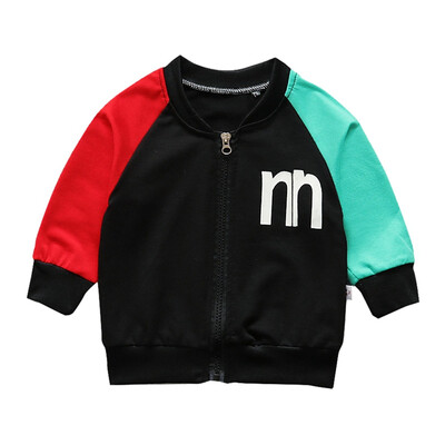 

Baby Boy Cotton Sweatshirt Outerwear Alphabet Print Casual Zipper Patchwork Color Sweatshirt Kids Coat Outfits