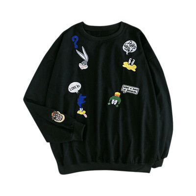 

Korean Style Cartoon Embroidery Loose Student Pullover Sweater Hot Sale Autumn New Fashion Sweater