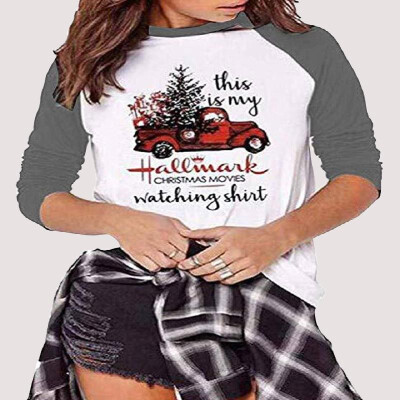 

Raglan Three-quarter Sleeves Truck Design Letters Printed Tee