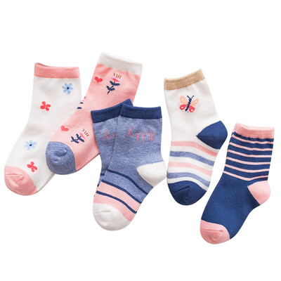 

5 PairSet Autumn Baby Socks Cotton Girl Boy Kids Warm Socks Cute Striped Print Soft Socks Cotton Leg Warmers