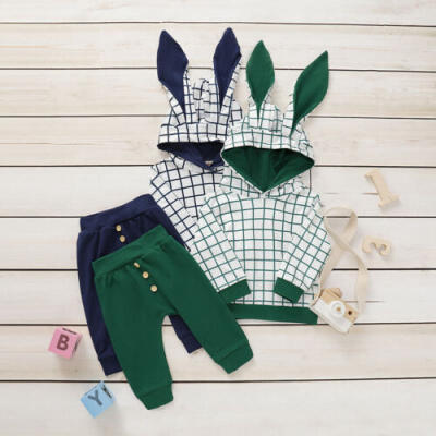 

US Autumn Newborn Kids Baby Boy Girl Clothes Ears Hoodie TopsLong Pants Outfits