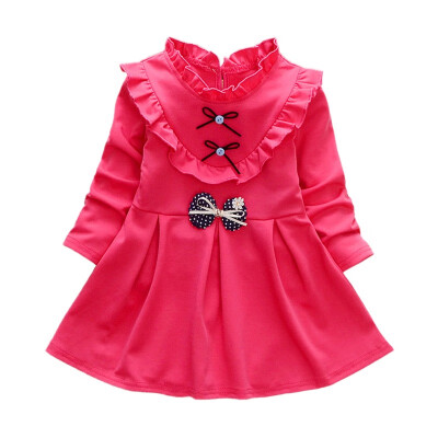 

2019 Autumn Casual Baby Girls Clothes Princess Dress Long Sleeve Bowknot Design Dress Children Pageant Sundress