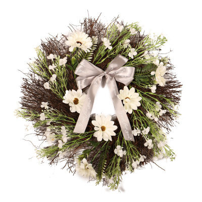 

Rattan Artificial Flower Garland With Ribbon Bow Handmade Vintage Front Door Wreath For Home Wedding Party Holiday Decoration