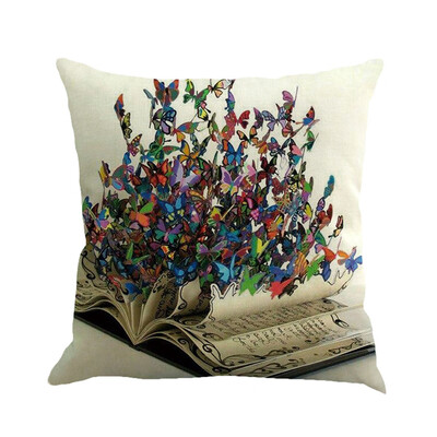 

〖Follure〗Butterfly Painting Linen Cushion Cover Throw Waist Pillow Case Sofa Home Decor A