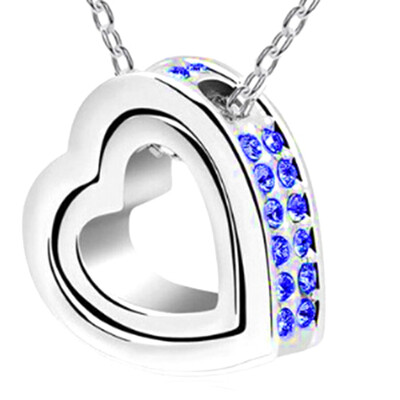 

Unique Lovers Necklace Double Heart Full Of Crystal Pendants Necklaces For Women