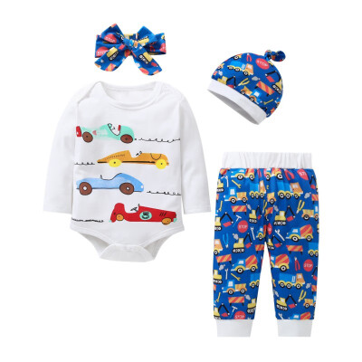 

New Infant Toddler Newborn Baby Girls Letter Print Outfit Clothes Tracksuit Hooded TopsLeggings Pants Headband 4Pcs Set